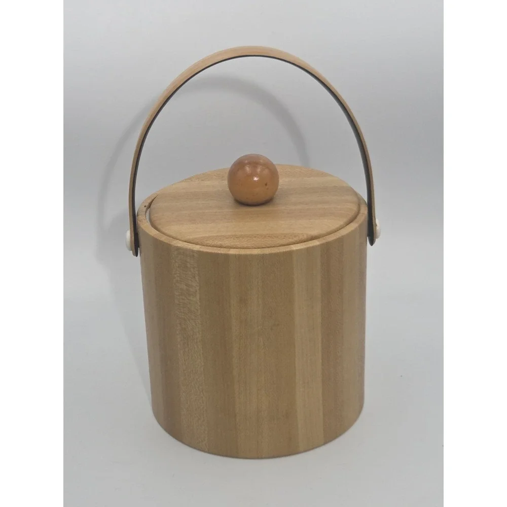 Vintage 70's Ice Bucket Faux Wood Irvinware MCM Barware USA Insulated
